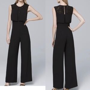 Black Lace Jumpsuit With Inset Bodice White House Black Market size 8